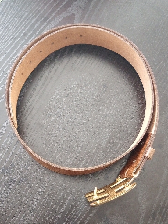 Vintage Brown Deep Buff Cowhide Split Leather Belt Golden Buckle main image 7